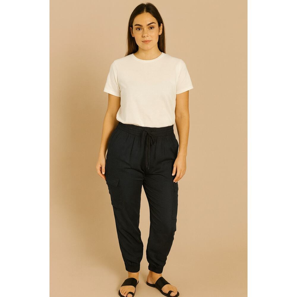 Abercrombie & Fitch lyocell tie waist cargo pants joggers lightweight black S